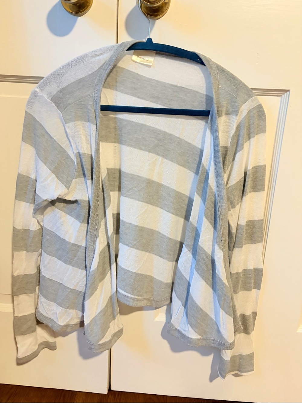 Pretty Good Gray White Striped Open Front Cardigan